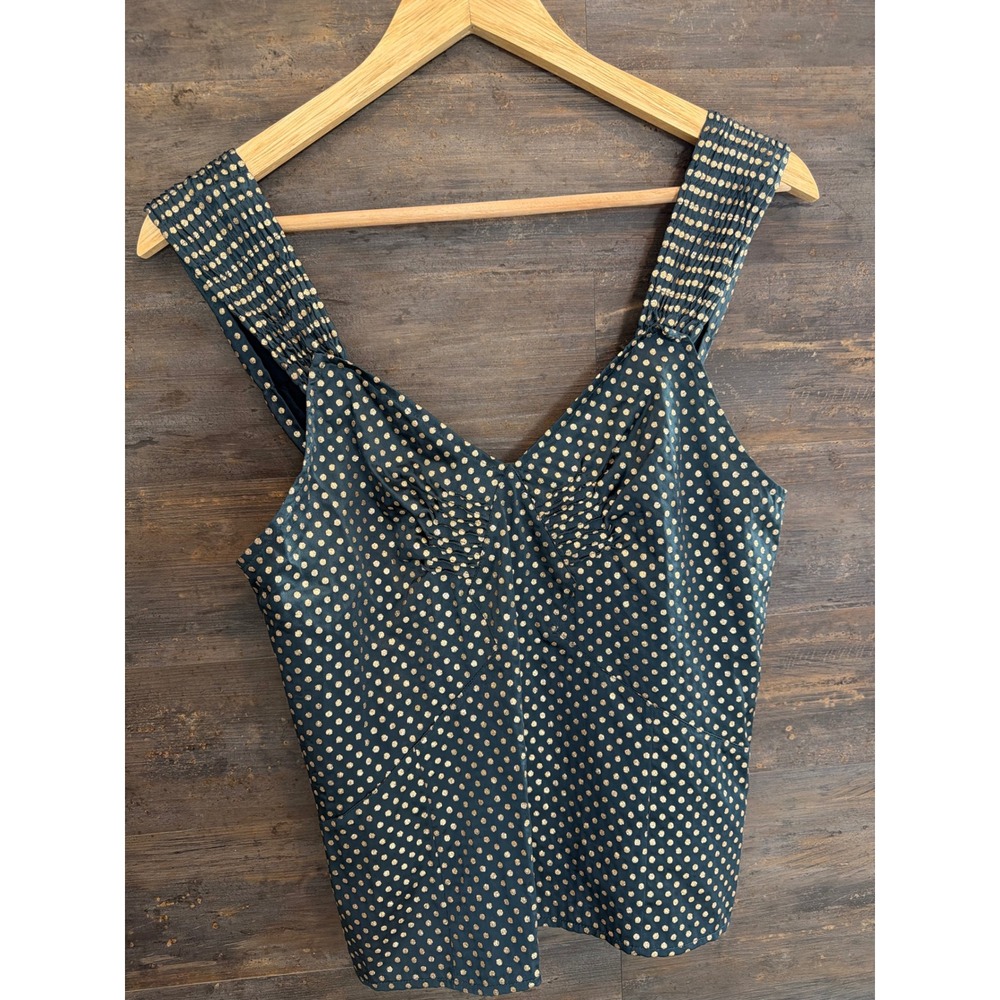 Marc Jacobs Silk Polka Dot Camisole Top Teal Gold Metallic Button Back Size 4